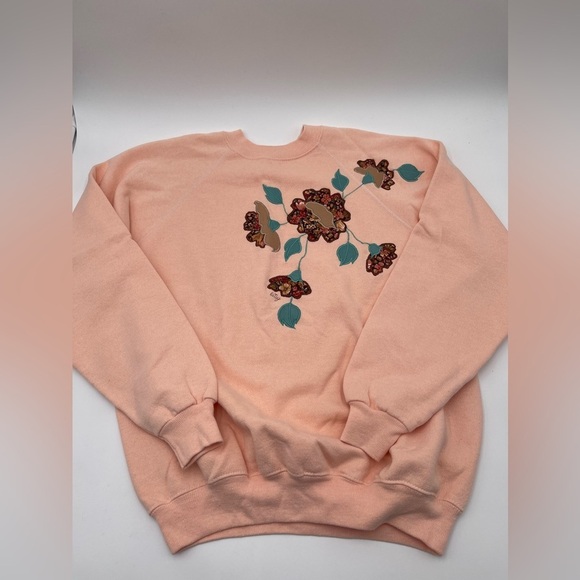 VTG Hanes Peach Embroidered Floral Crewneck Sweater USA Womens *READ* - Picture 4 of 12